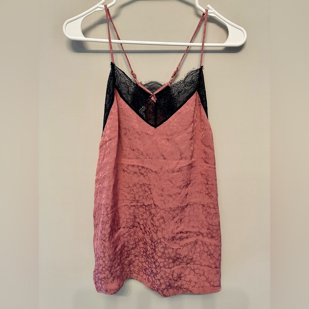 Scotch & Soda Pink Tank Top with Black Lace Details XS